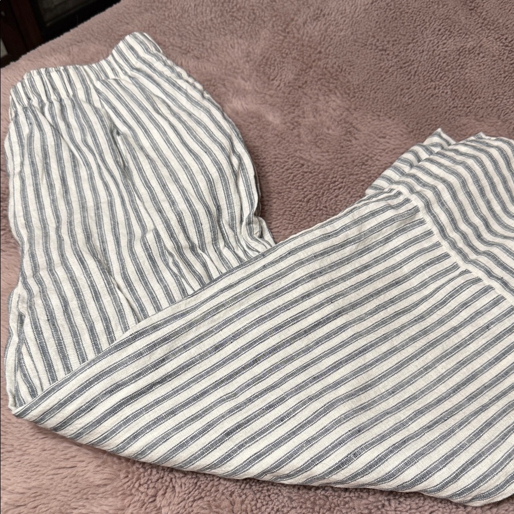 Reformation Striped Wide Leg Pants in White and Blue